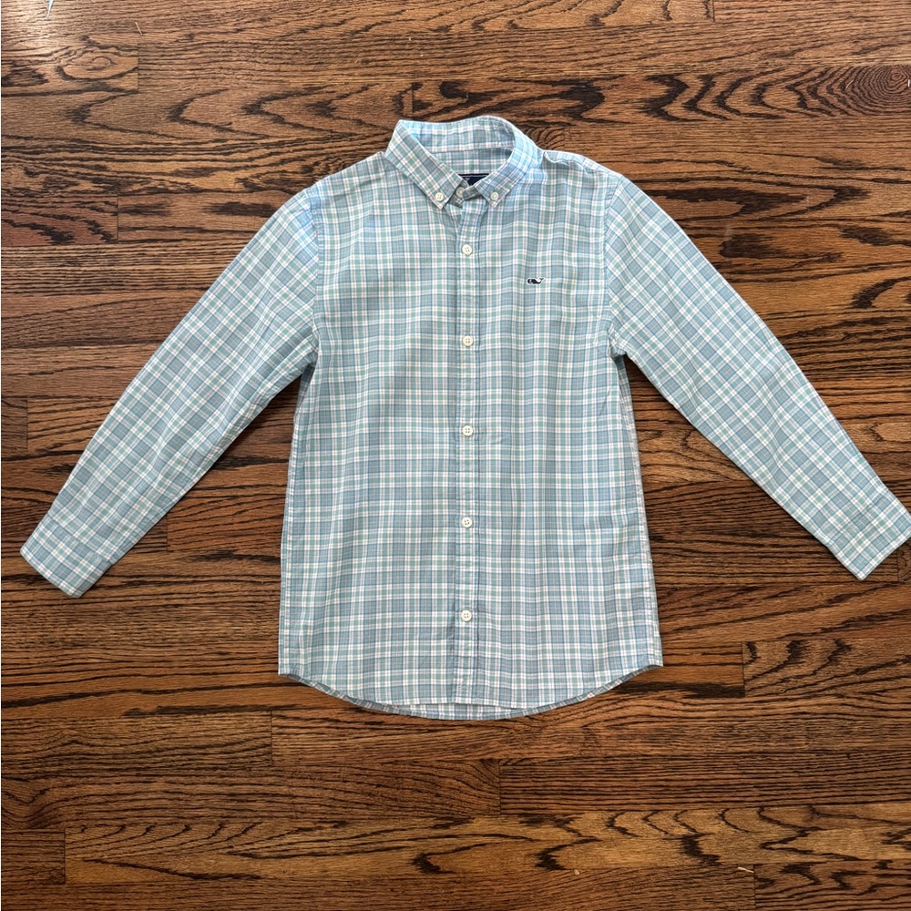Vineyard Vines Boys Light Blue Plaid Button Down Shirt, Size Small (8-10)